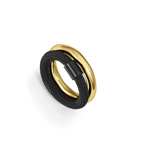 ANILLO ACERO IP DORADO Y NEGRO