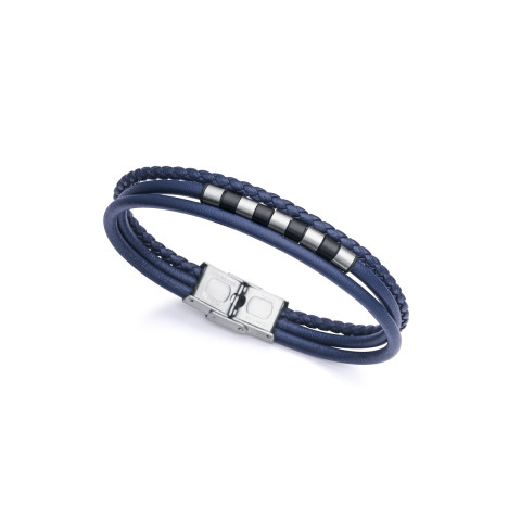 PULSERA ACERO PIEL AZUL