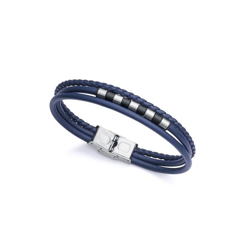 PULSERA ACERO PIEL AZUL