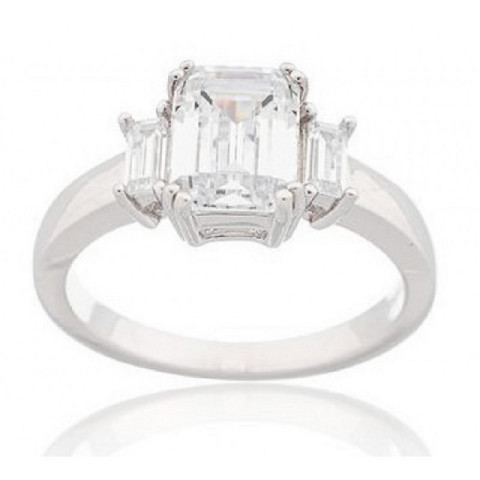 ANILLO PLATA 1 LEY ESMERALDA Y BAGUETTES