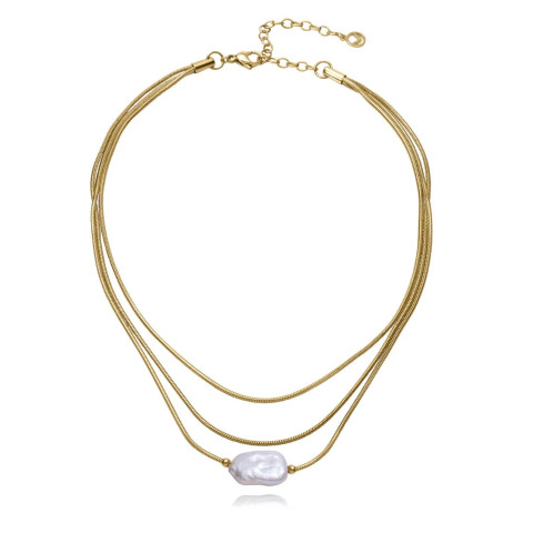 COLLAR ACERO DORADO PERLA 