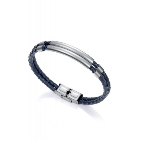 PULSERA PIEL DOBLE AZUL ACERO VICEROY