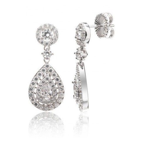 PENDIENTES BRILLANTE ACERO LÁGRIMA DOBLE CERCO