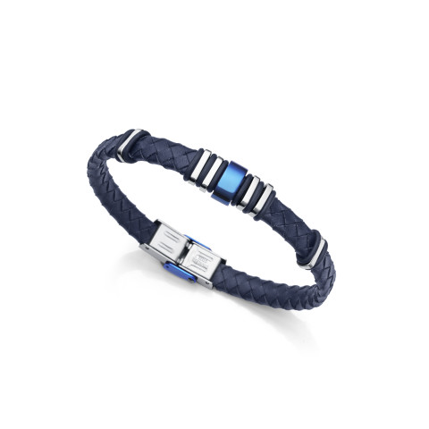 PULSERA ACERO IP AZUL Y PIEL