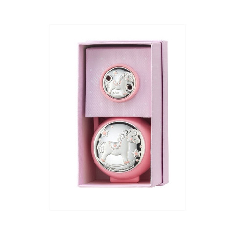 SET SONAJERO+PINZA CHUPETE CABALLO ROSA