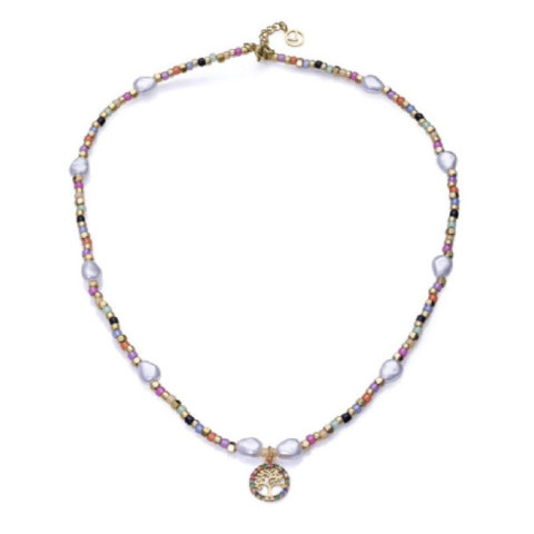 COLLAR ACERO Y PERLA DORADO