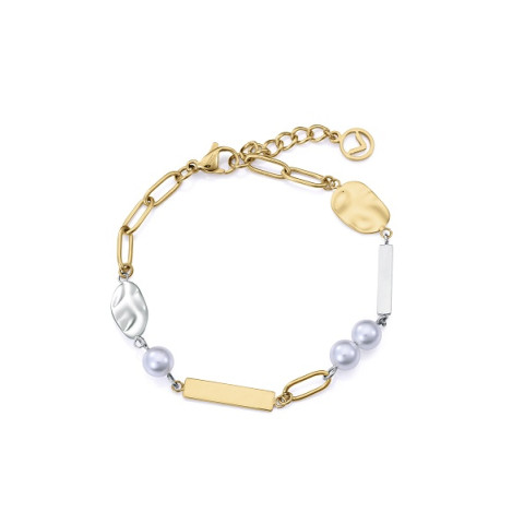 PULSERA ACERO DORADA PERLA 