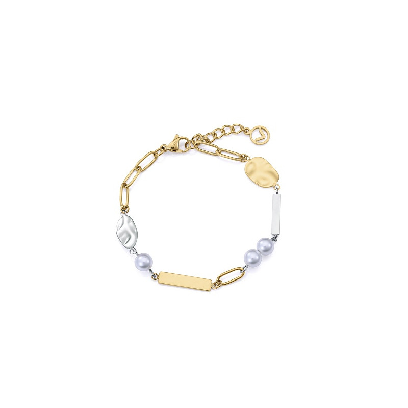 PULSERA ACERO DORADA PERLA 
